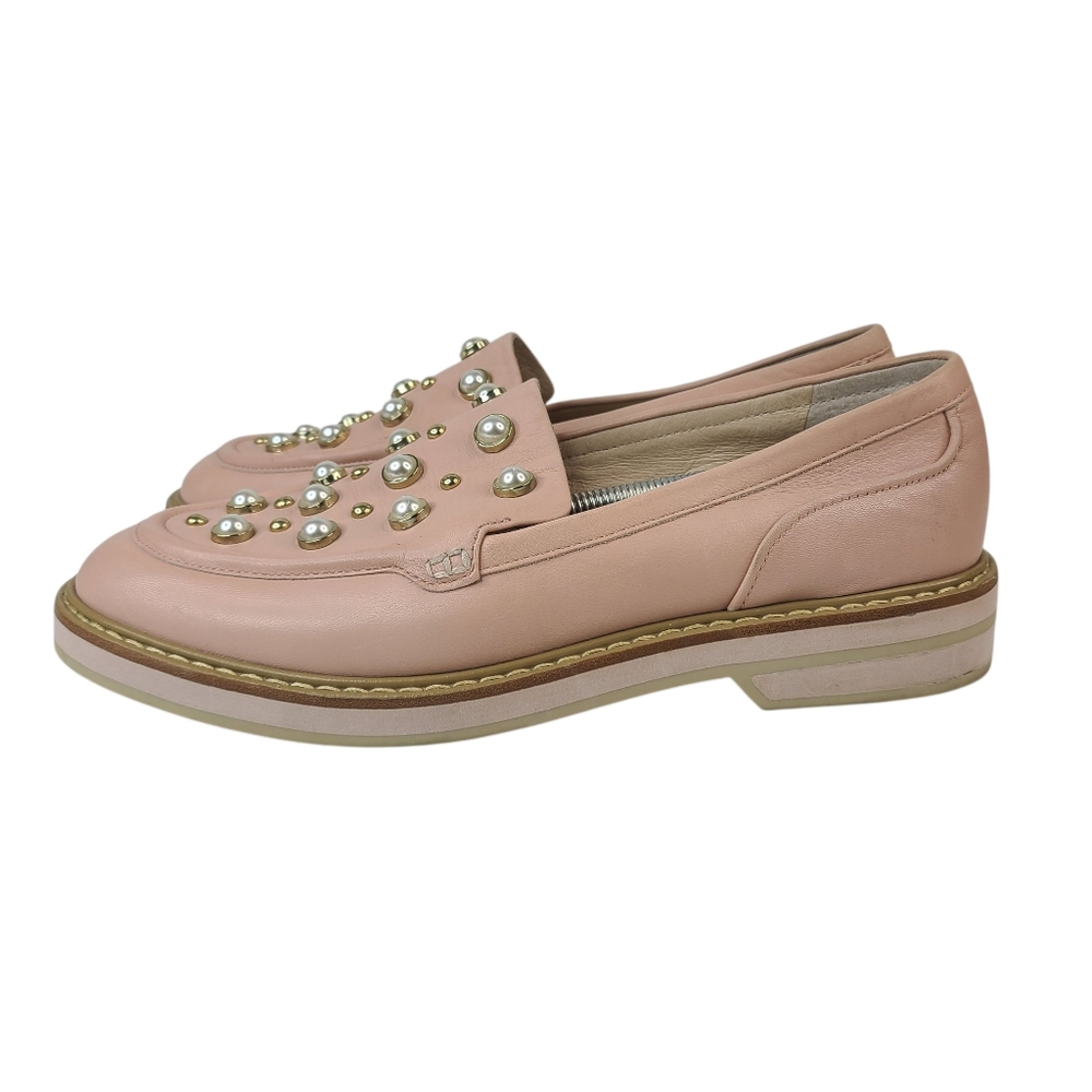 Louise Et Cie Edoli Pink Leather Loafers Pearl Studded Accents Size 9
